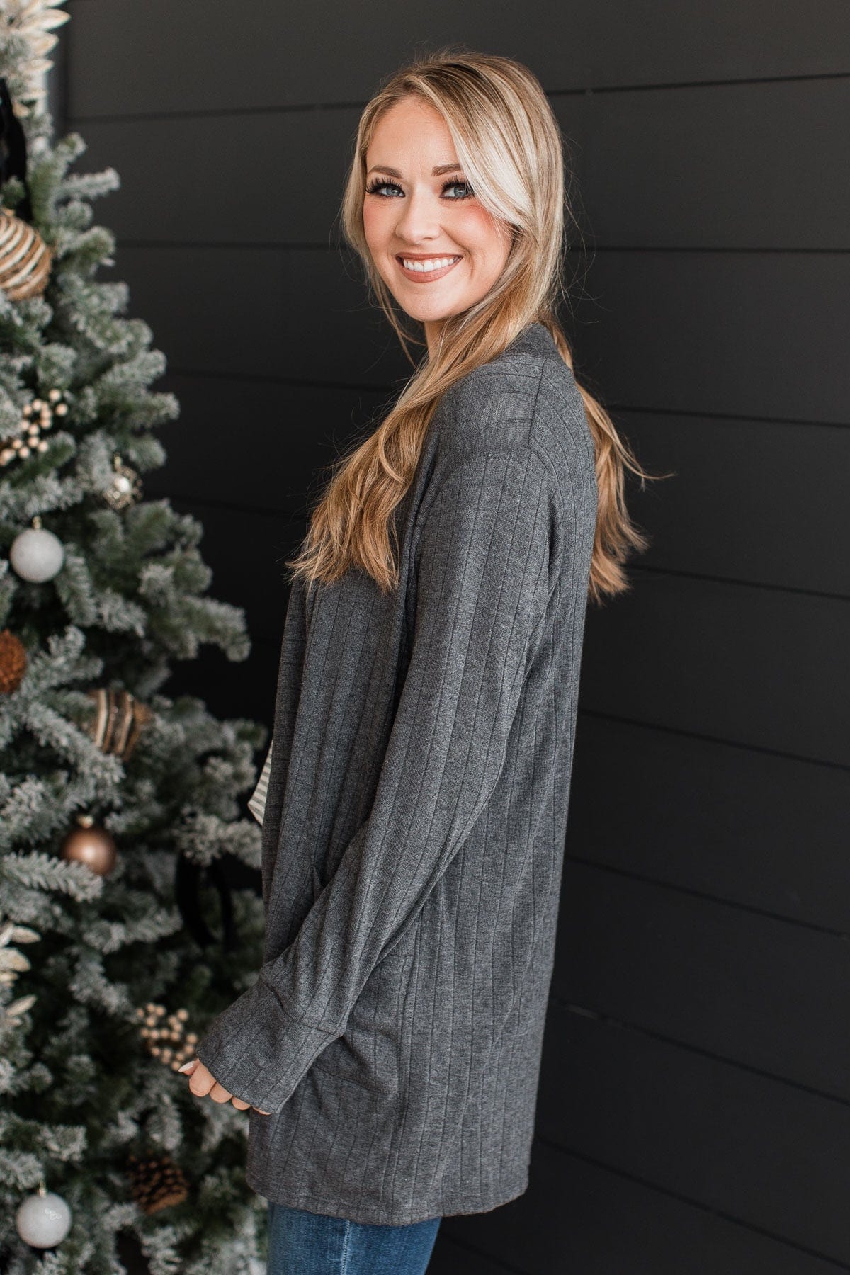 Anything For Love Knit Cardigan- Charcoal - Image 5