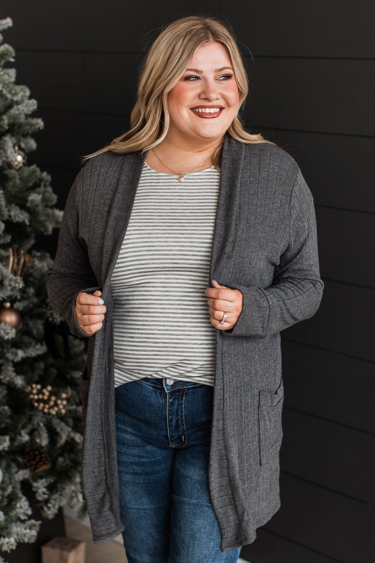Anything For Love Knit Cardigan- Charcoal - Image 6