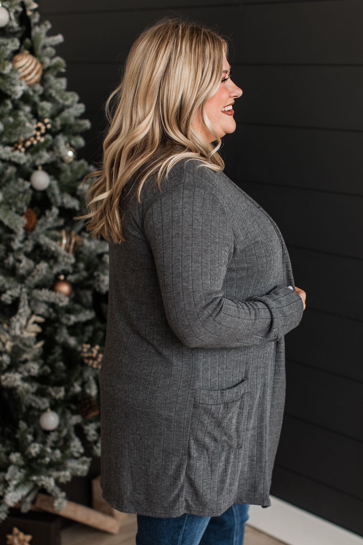 Anything For Love Knit Cardigan- Charcoal - Image 7