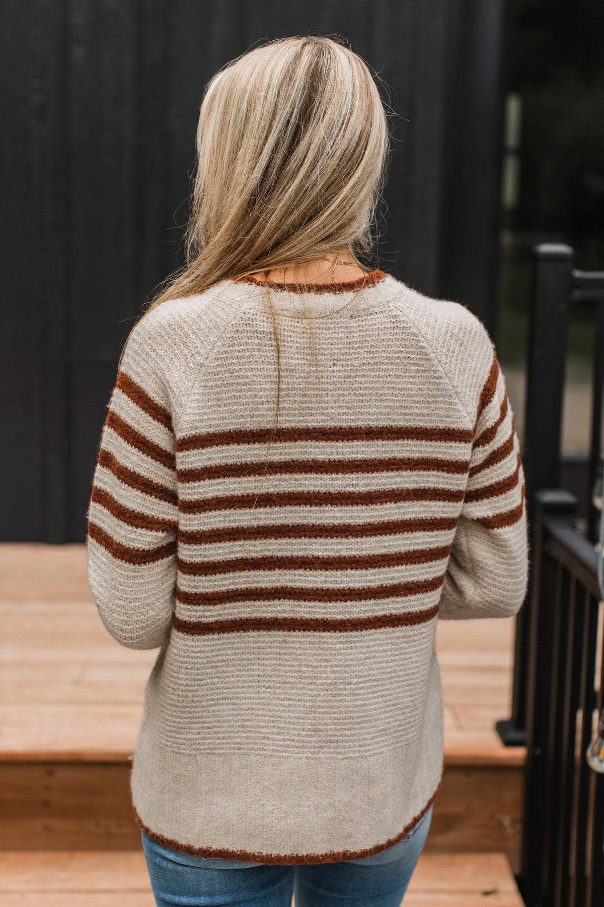 Anything Goes Striped Knit Sweater- Beige & Copper - Image 9
