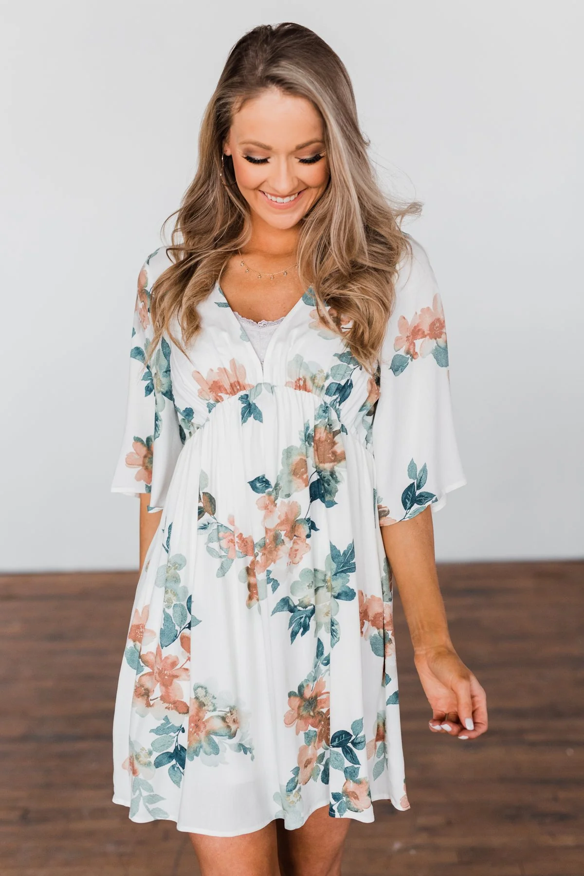 Anything I Want V-Neck Floral Dress- Ivory - Image 5