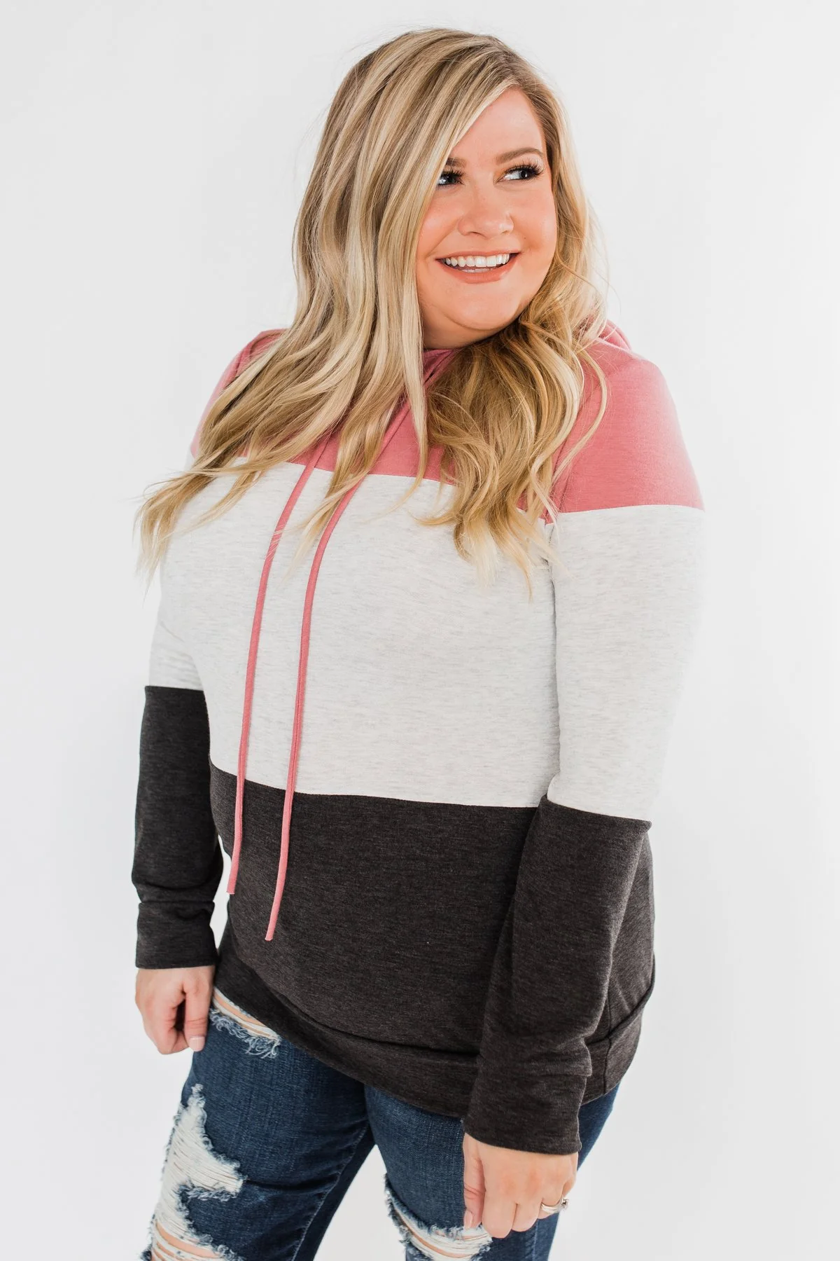 Anyway I Want Color Block Hoodie- Dusty Pink & Charcoal - Image 11
