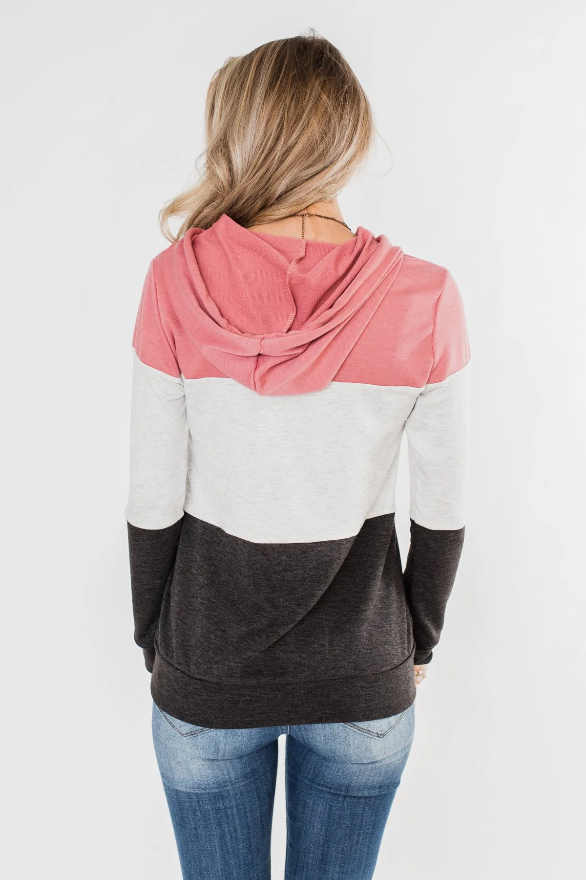 Anyway I Want Color Block Hoodie- Dusty Pink & Charcoal - Image 12