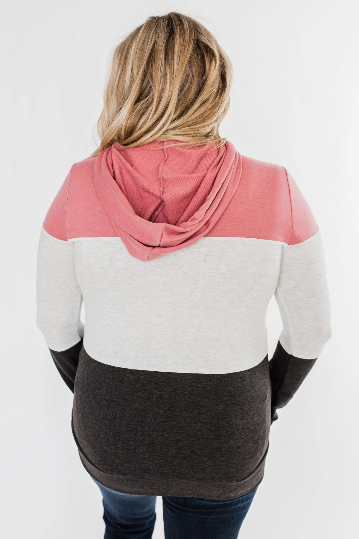 Anyway I Want Color Block Hoodie- Dusty Pink & Charcoal - Image 13