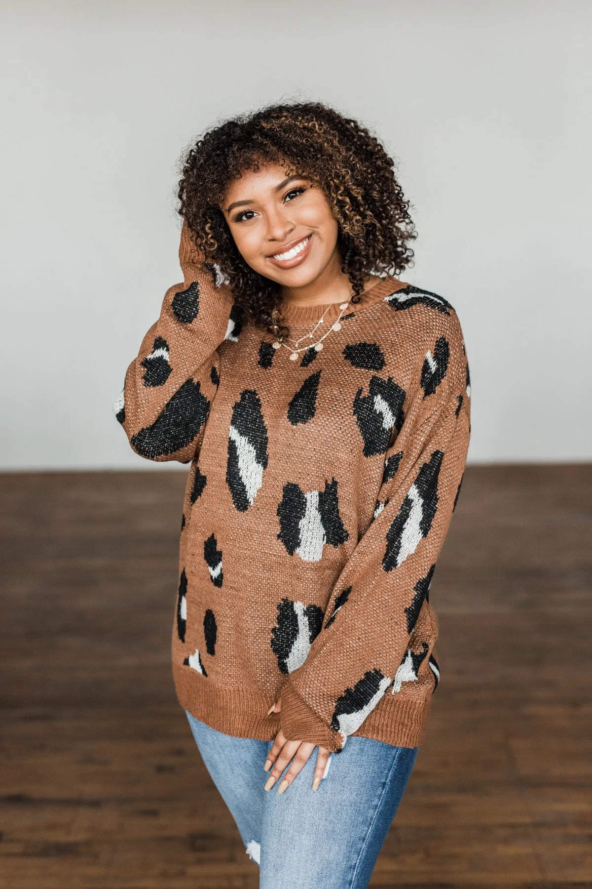 Anywhere We Go Animal Print Sweater- Brown - Image 5