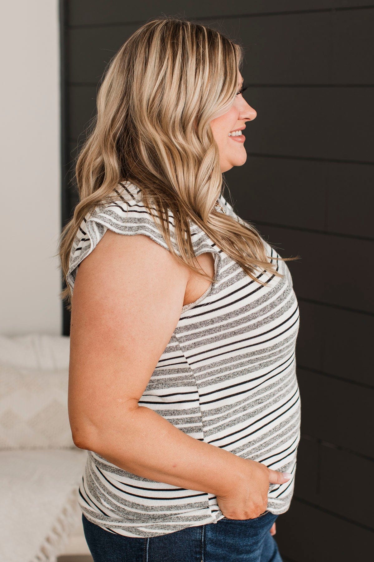 Appeals To Me Striped Knit Top- Ivory & Charcoal - Image 7