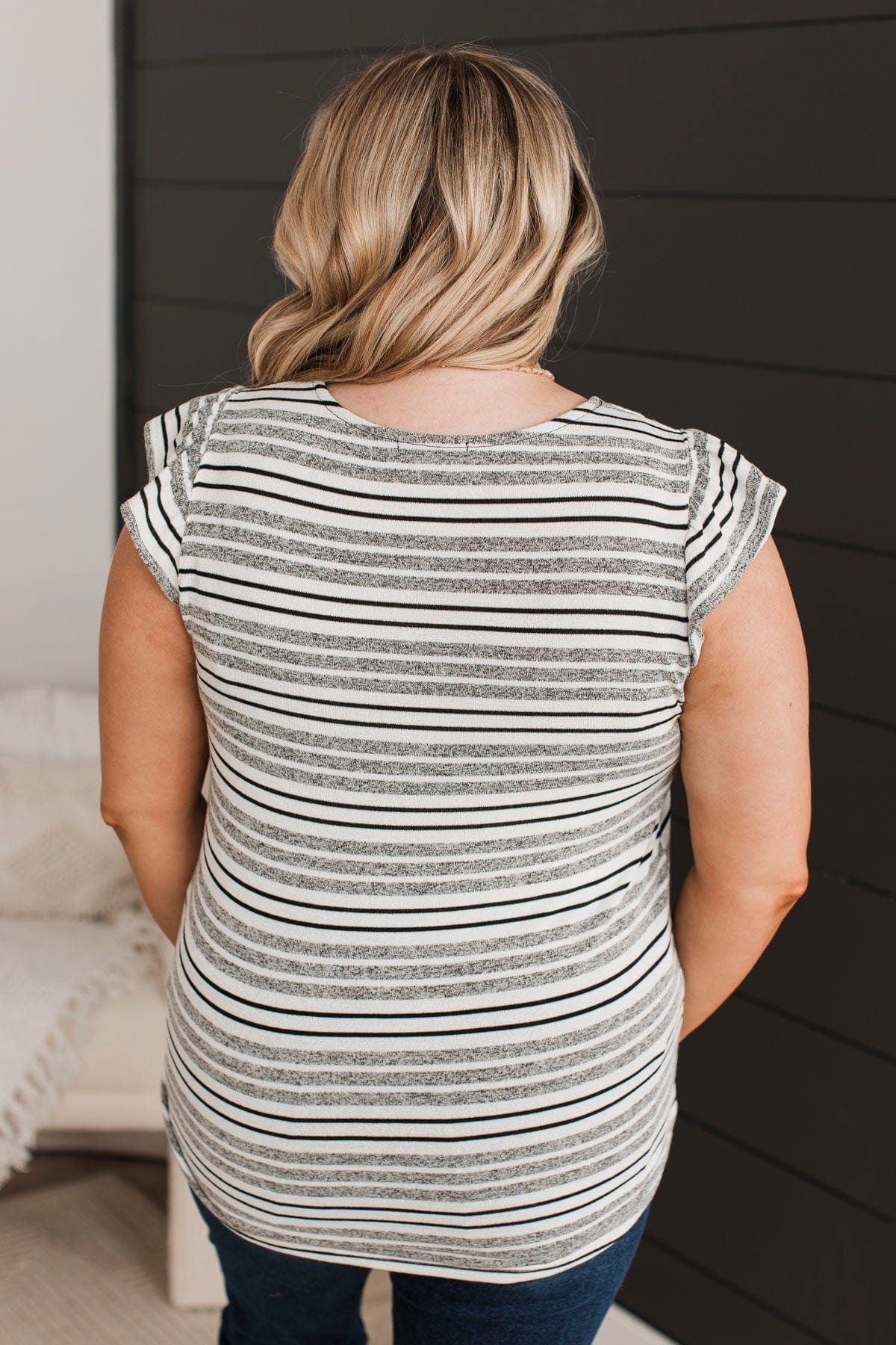 Appeals To Me Striped Knit Top- Ivory & Charcoal - Image 9