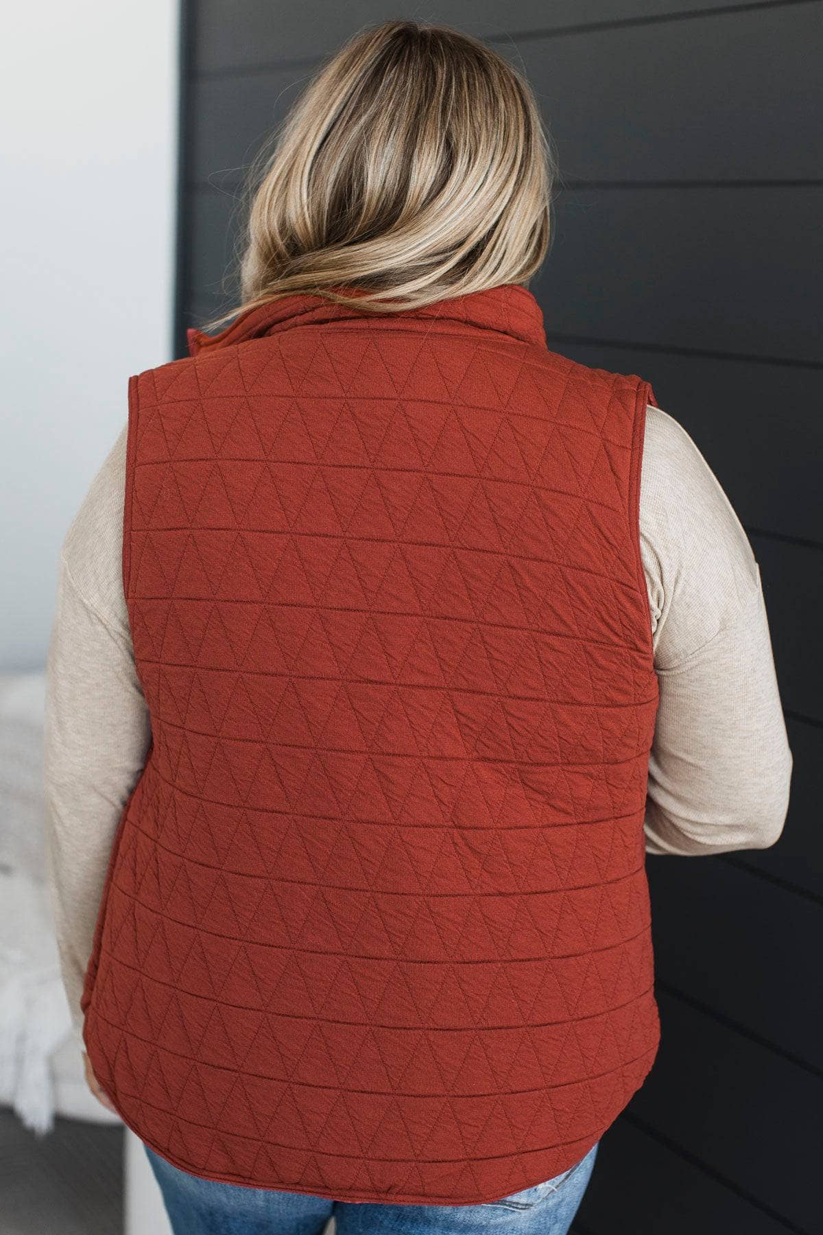 Appreciate Everything Quilted Puffer Vest- Brick - Image 6