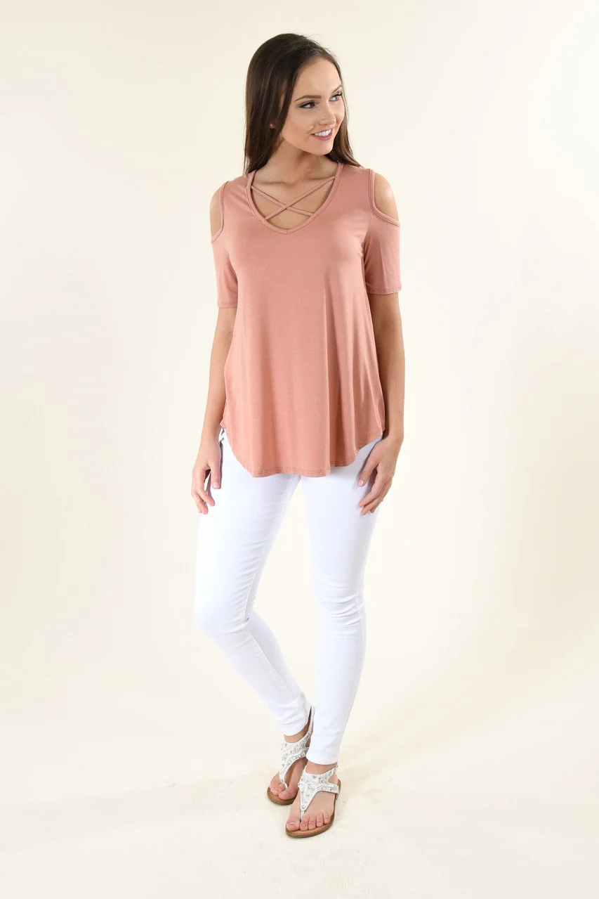 Apricot Criss-Cross Sleeve Top - Image 4