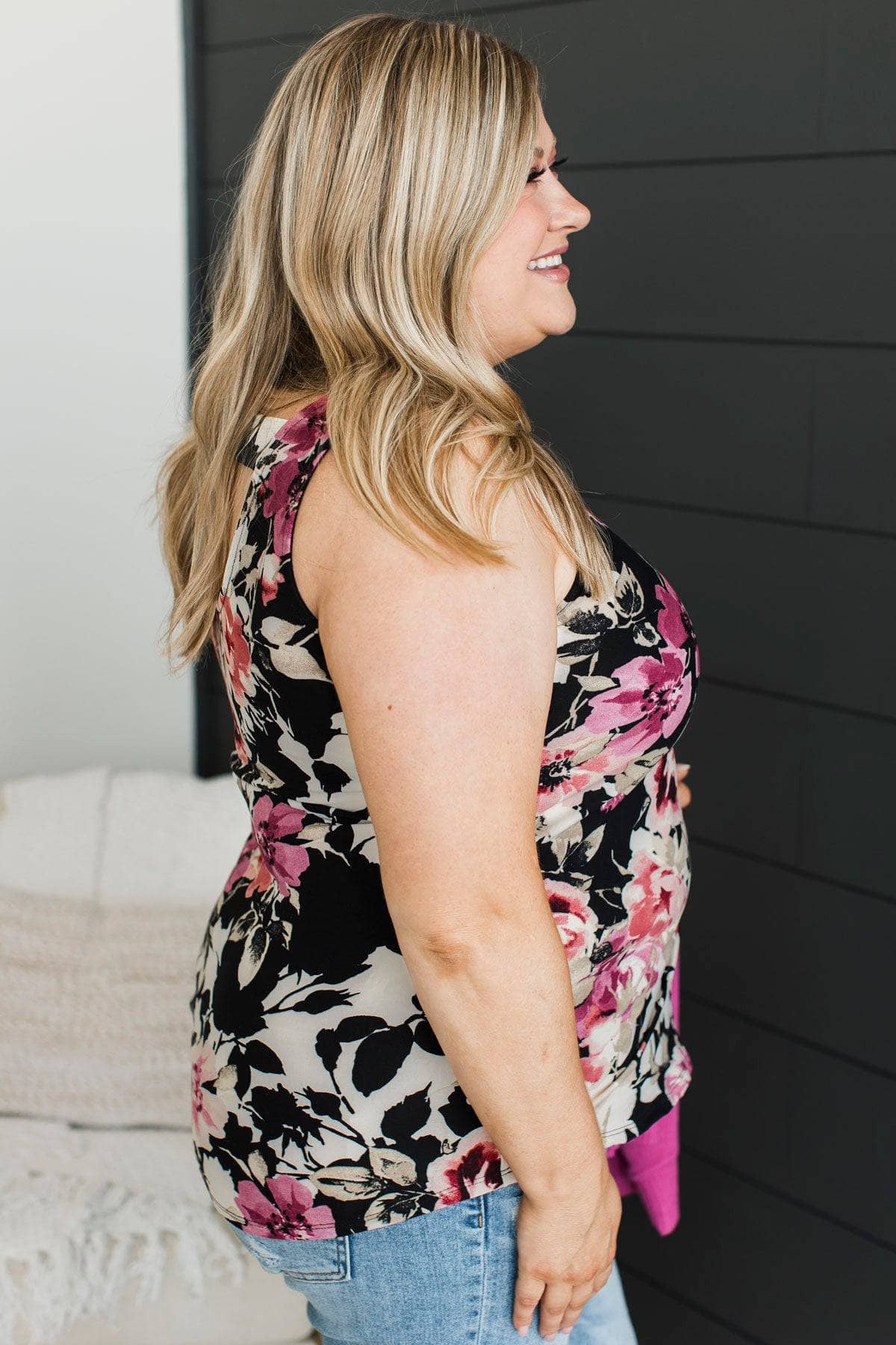 Arms Around Me Floral Tank Top- Black, Ivory, & Mauve - Image 6
