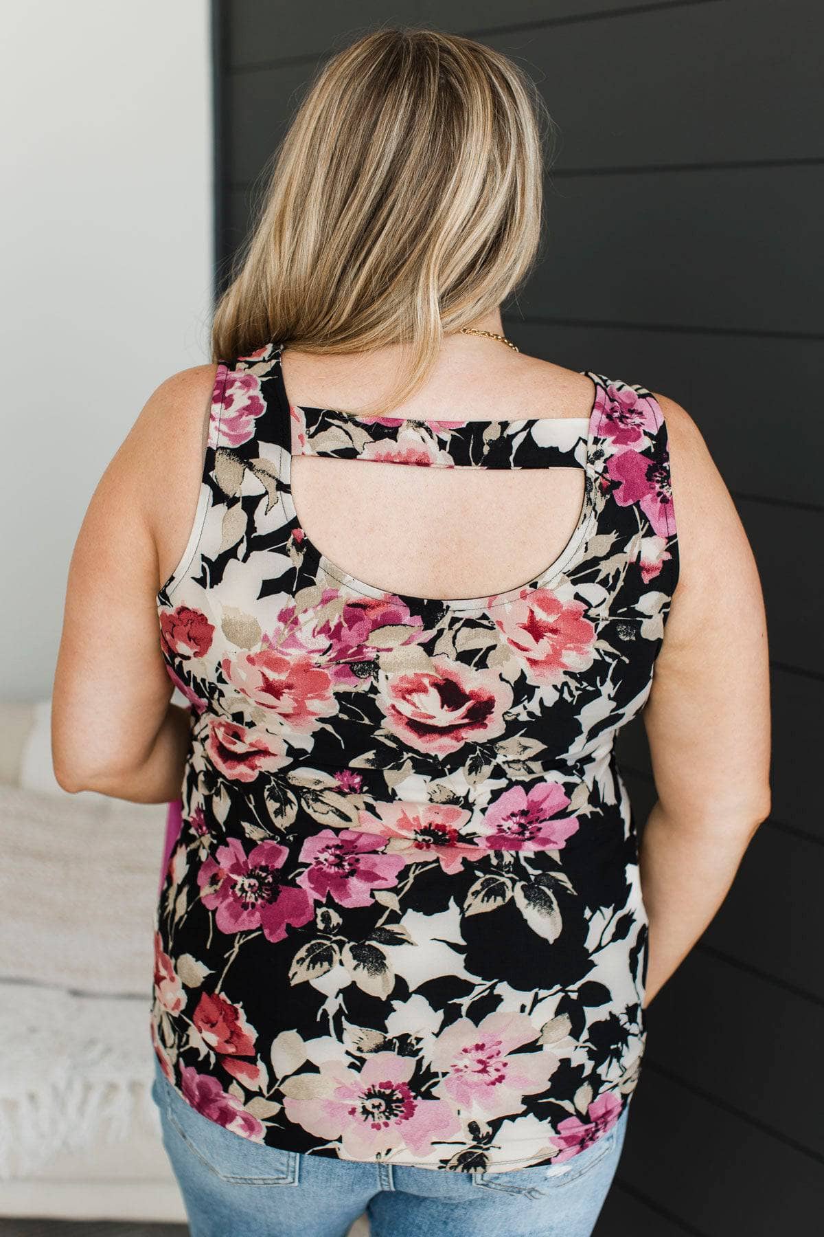 Arms Around Me Floral Tank Top- Black, Ivory, & Mauve - Image 8