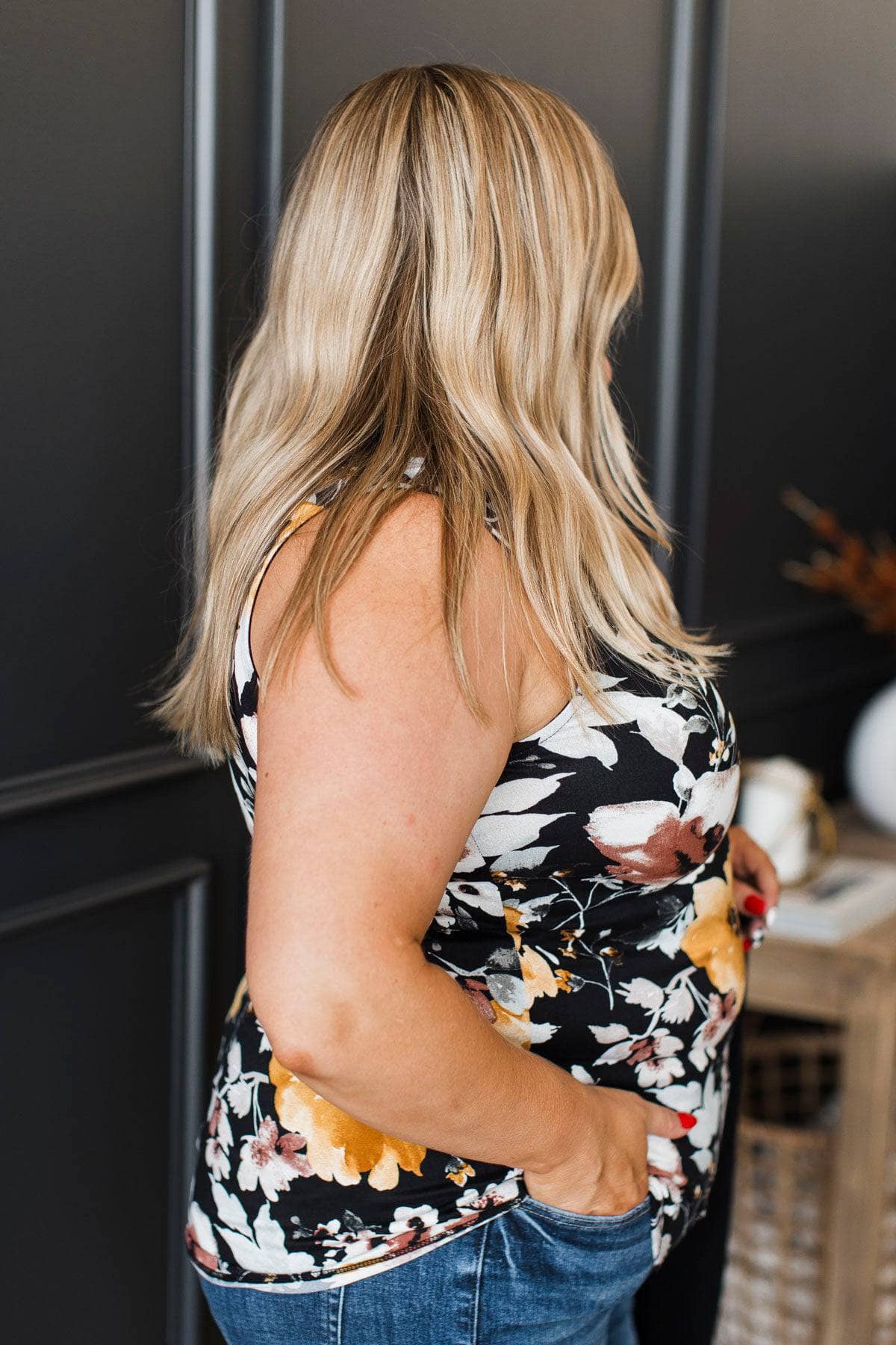 Arms Around Me Floral Tank Top- Black & Mustard - Image 5