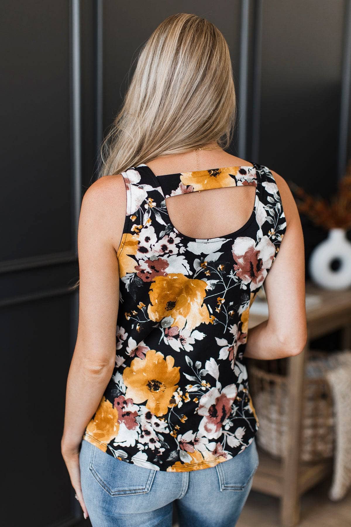 Arms Around Me Floral Tank Top- Black & Mustard - Image 8