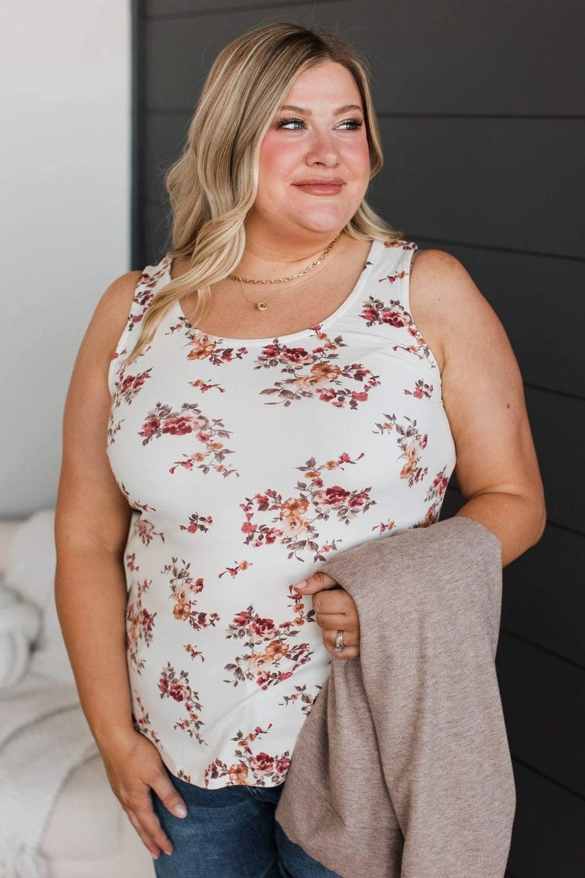 Arms Around Me Floral Tank Top- Ivory - Image 3