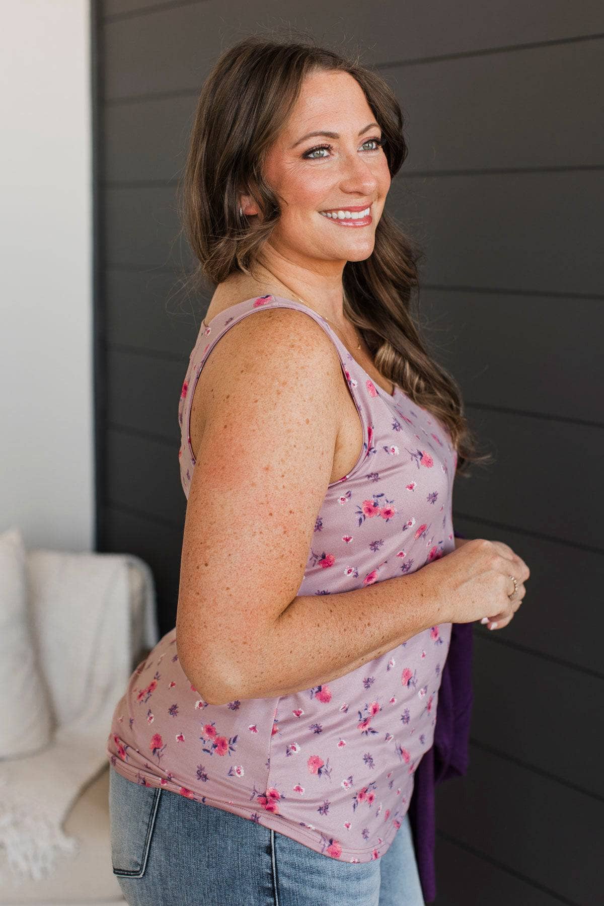 Arms Around Me Floral Tank Top- Light Mauve - Image 4