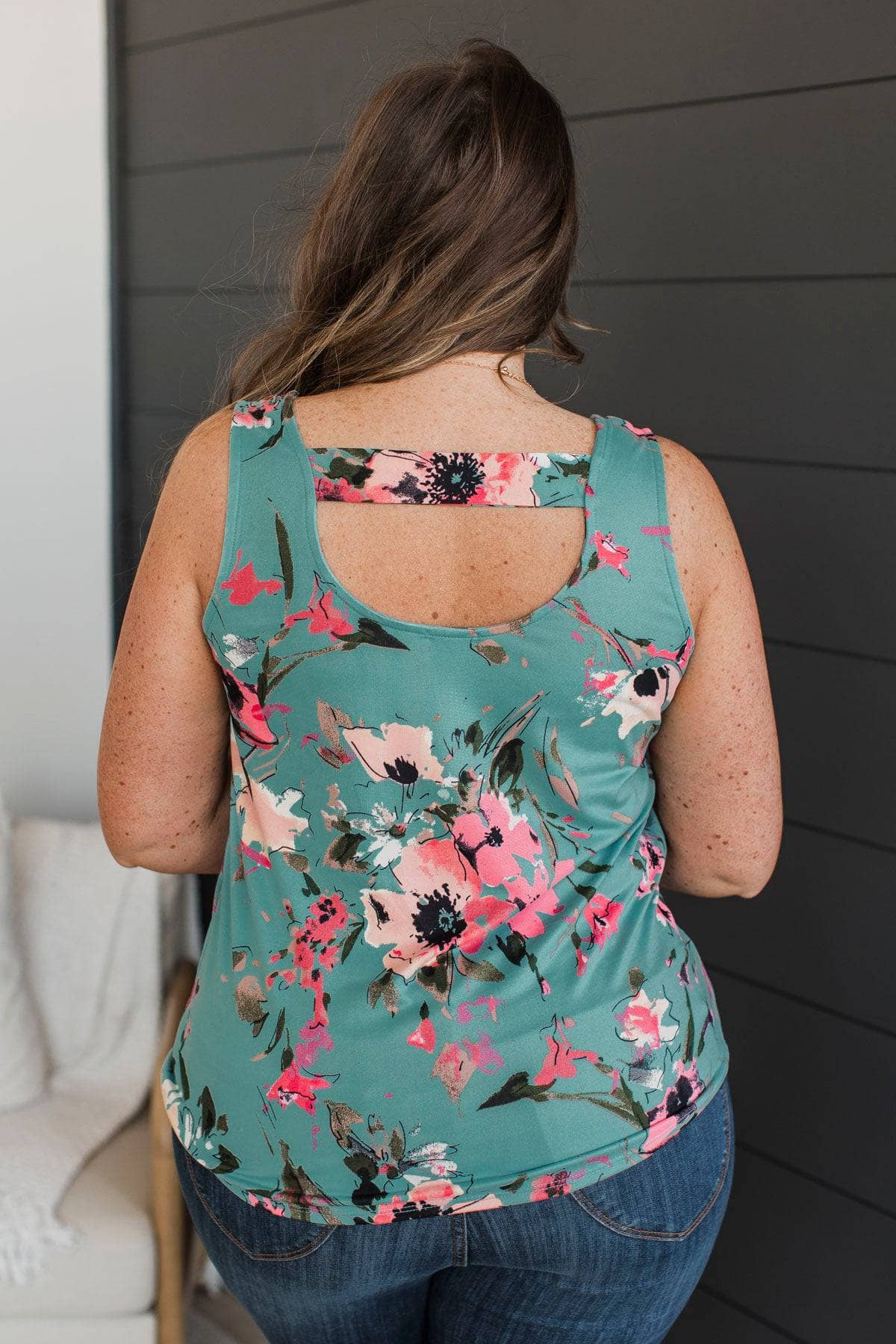 Arms Around Me Floral Tank Top- Teal - Image 6