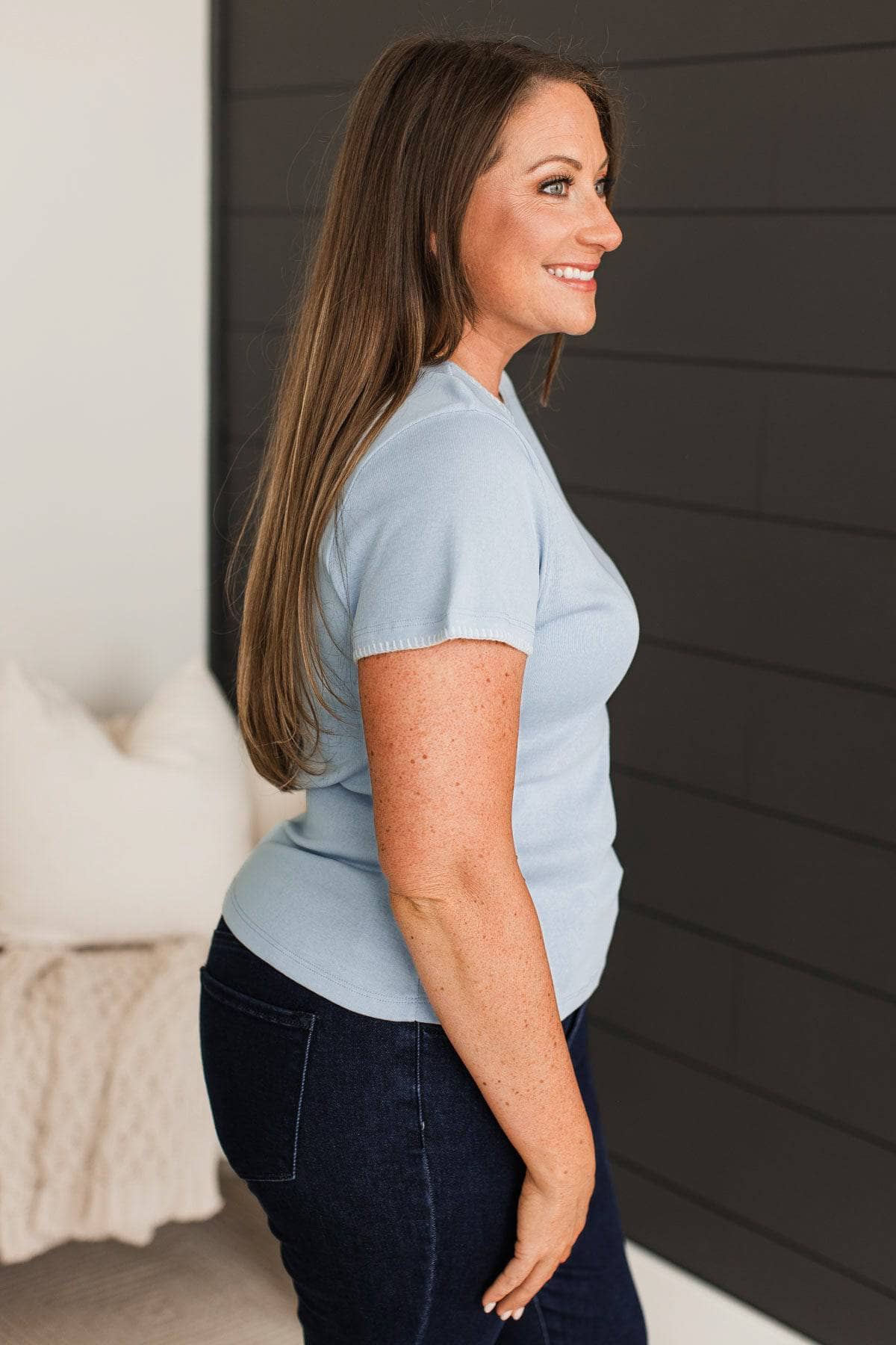 Arms Wide Open Short Sleeve Top- Powder Blue - Image 4