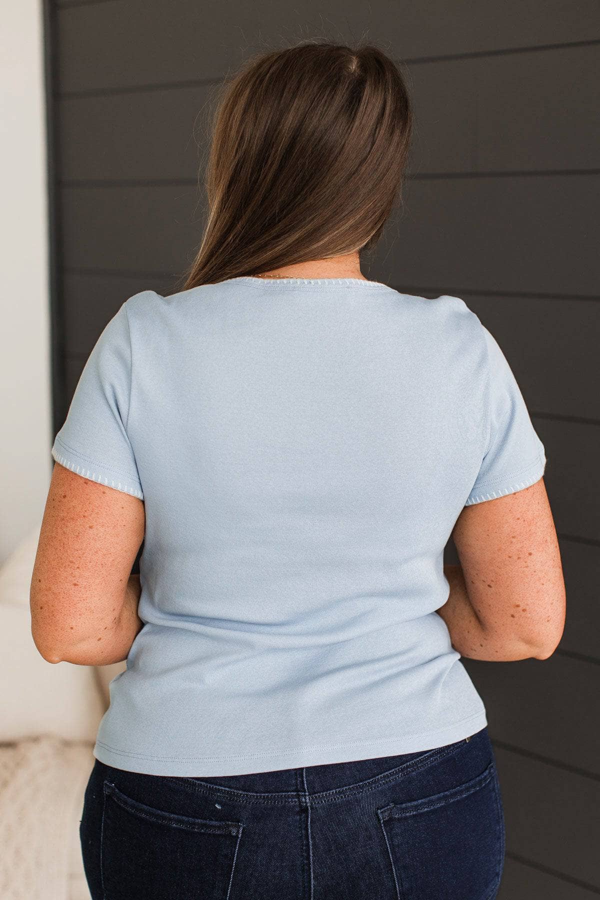 Arms Wide Open Short Sleeve Top- Powder Blue - Image 6