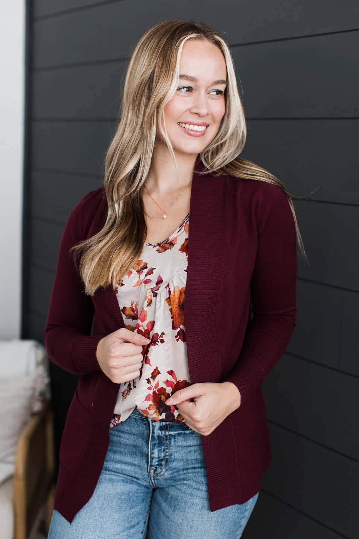 As Easy As Can Be Cardigan- Burgundy - Image 3