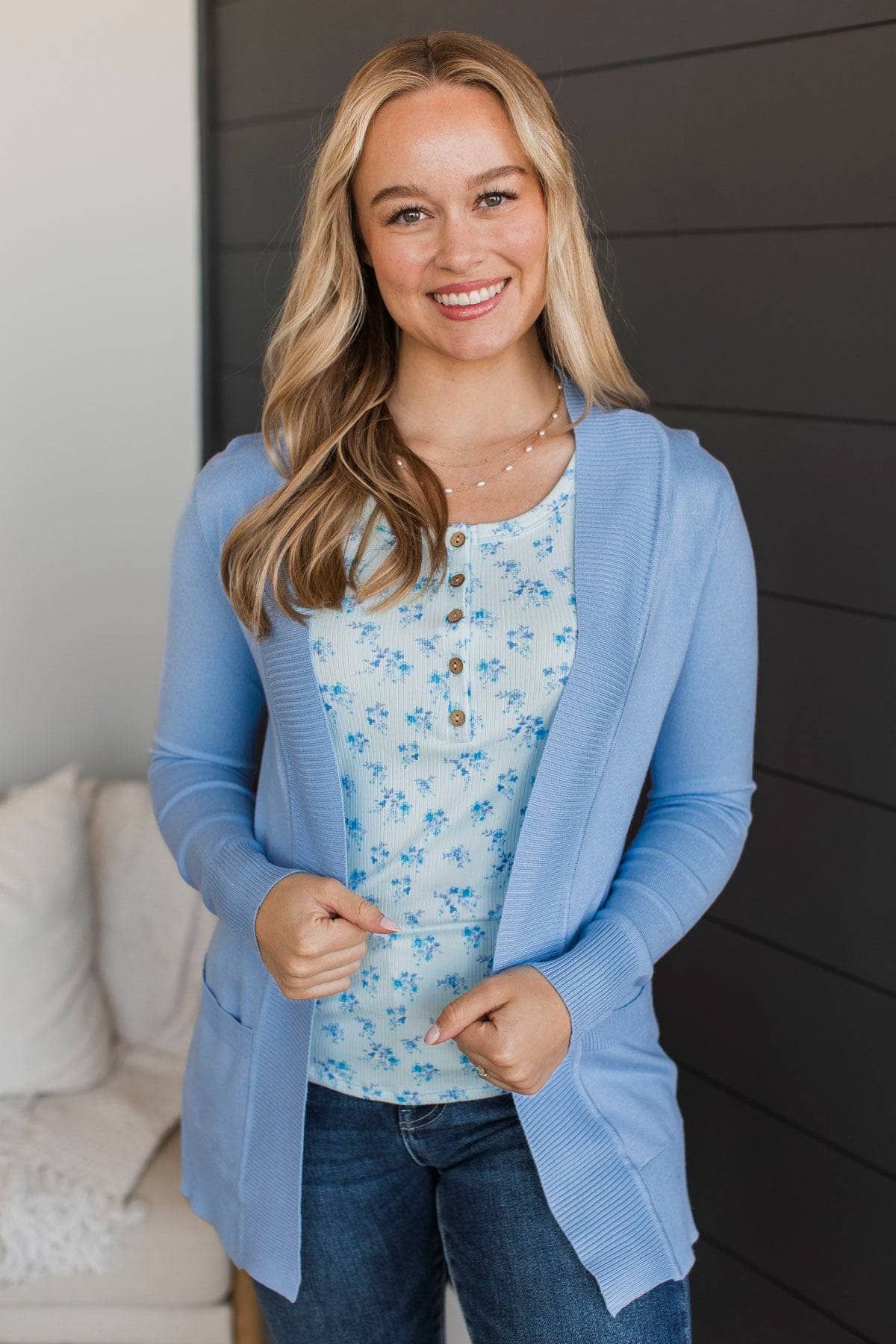 As Easy As Can Be Cardigan- Cornflower Blue - Image 2