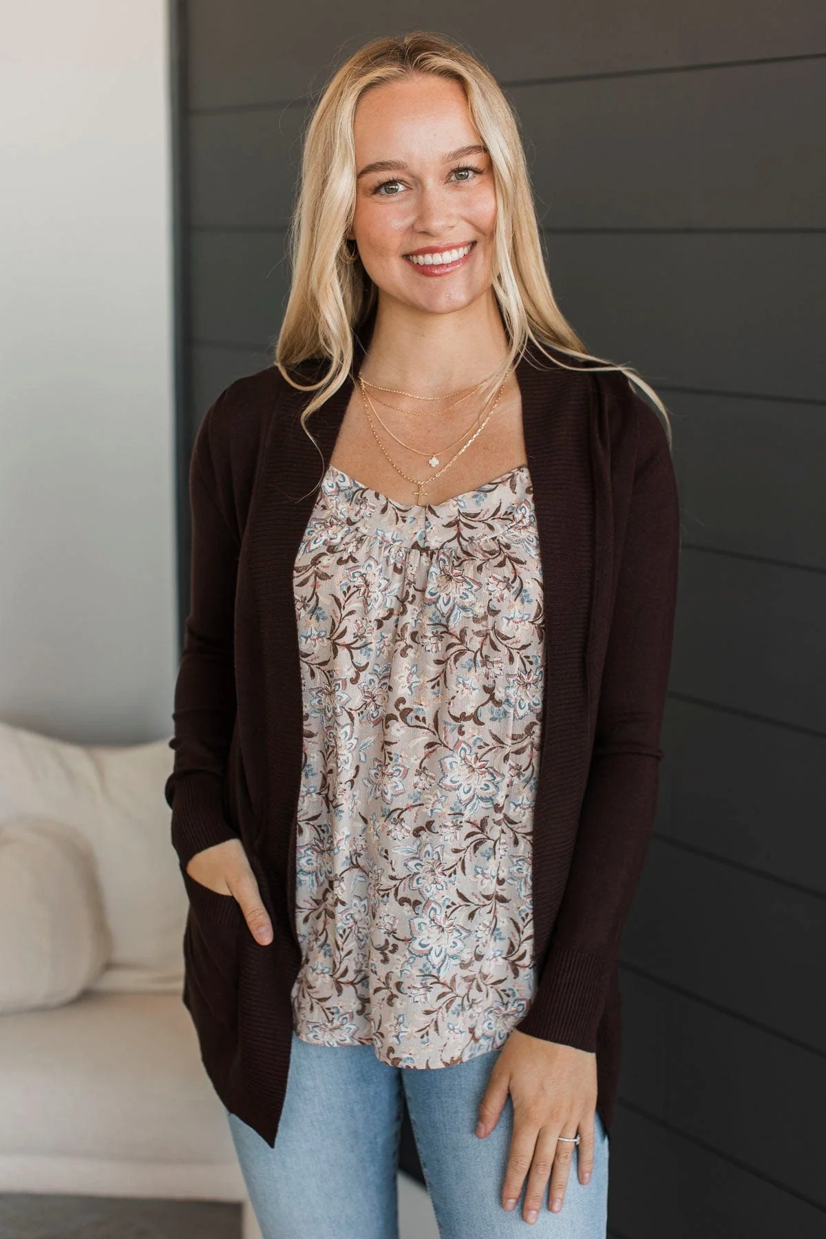 As Easy As Can Be Cardigan- Dark Brown - Image 3