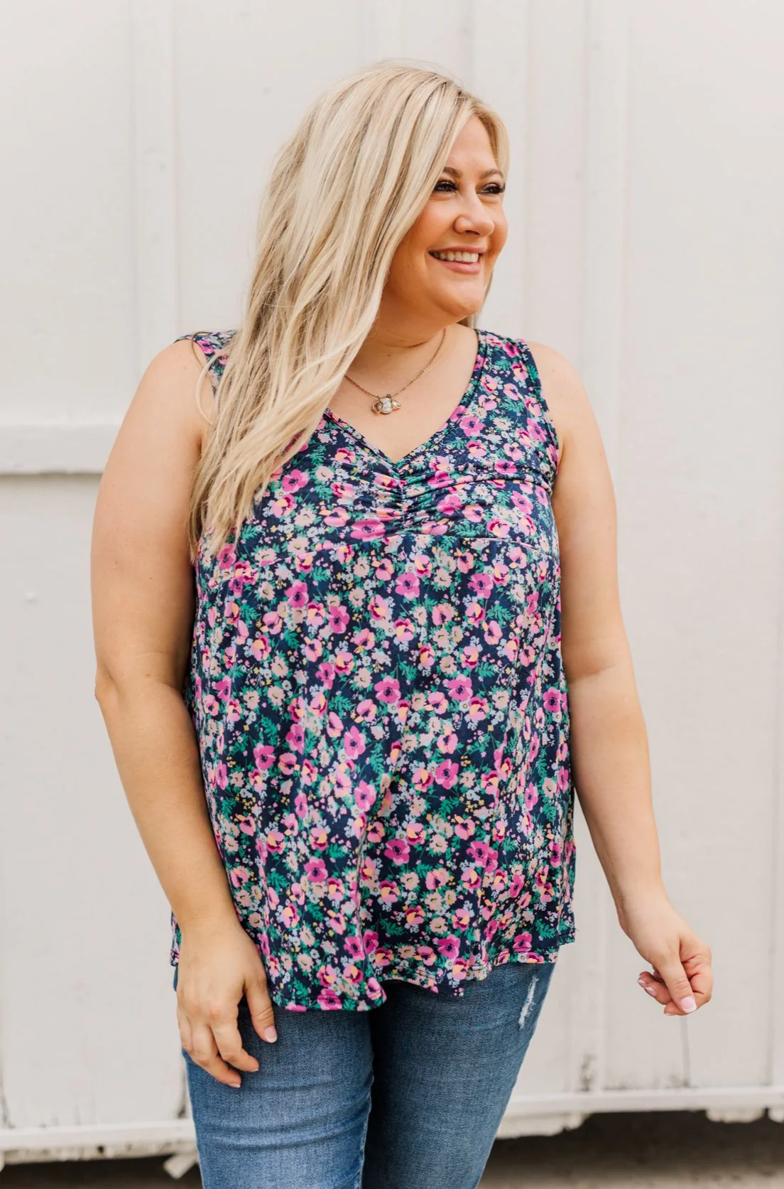 As Fair As A Rose Floral Babydoll Tank Top- Navy - Image 2