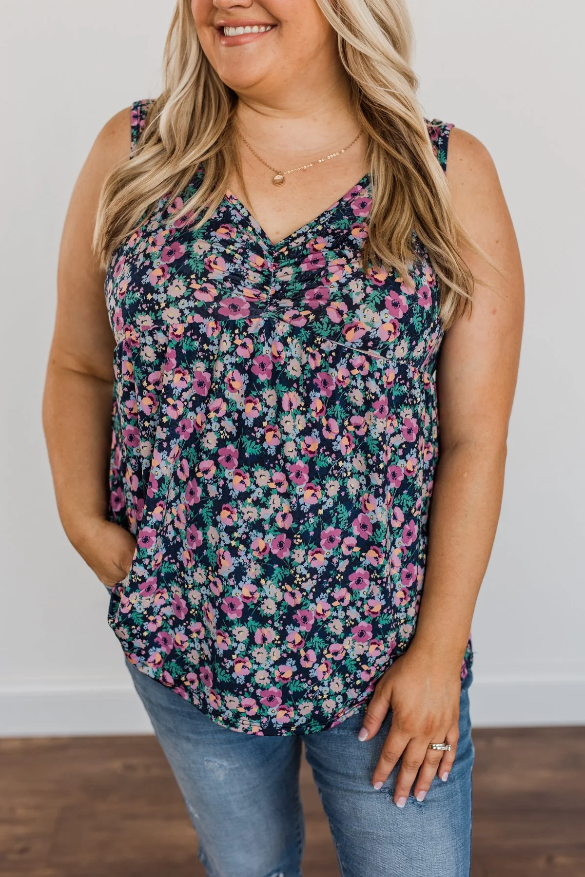 As Fair As A Rose Floral Babydoll Tank Top- Navy - Image 7