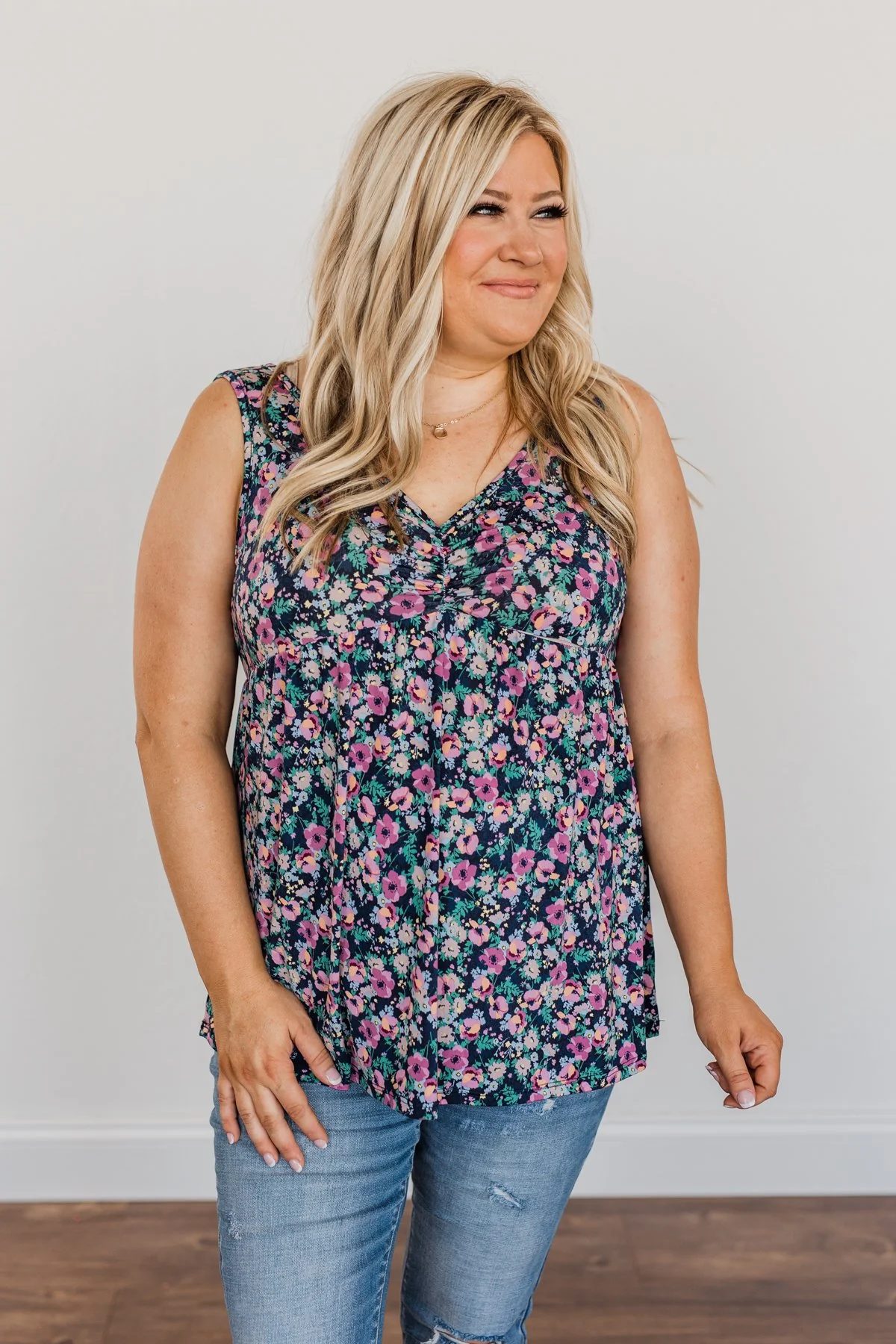As Fair As A Rose Floral Babydoll Tank Top- Navy - Image 9