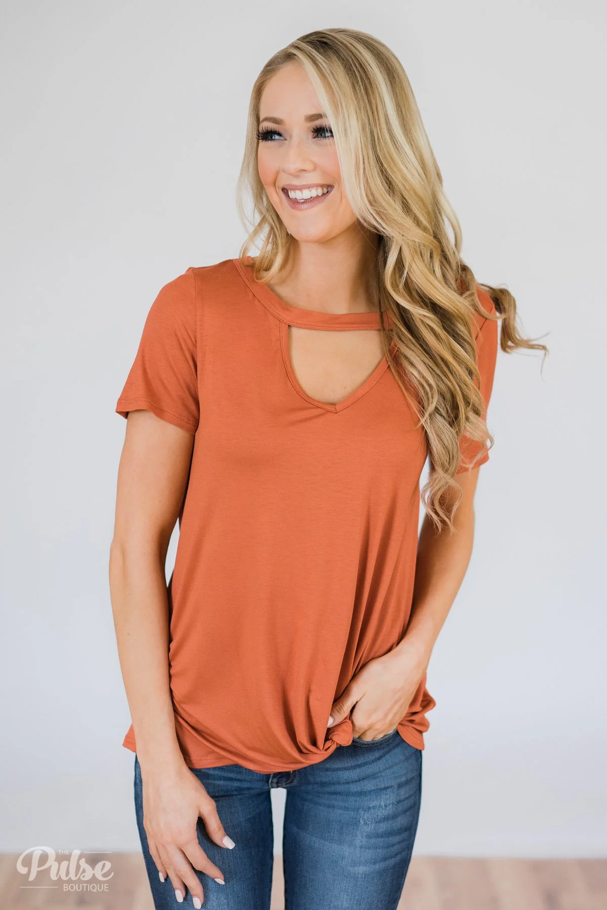 As If Short Sleeve Knot Top- Rust - Image 2