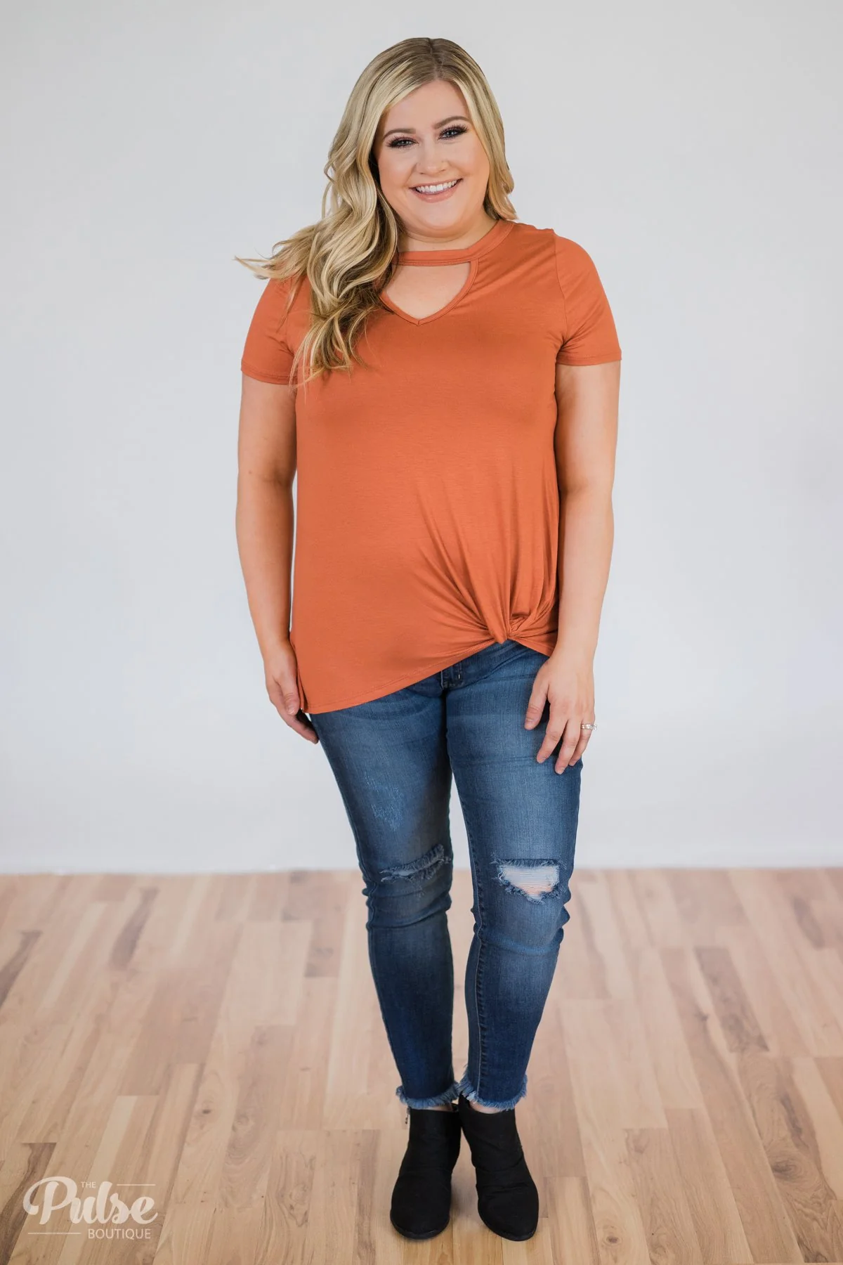 As If Short Sleeve Knot Top- Rust - Image 3