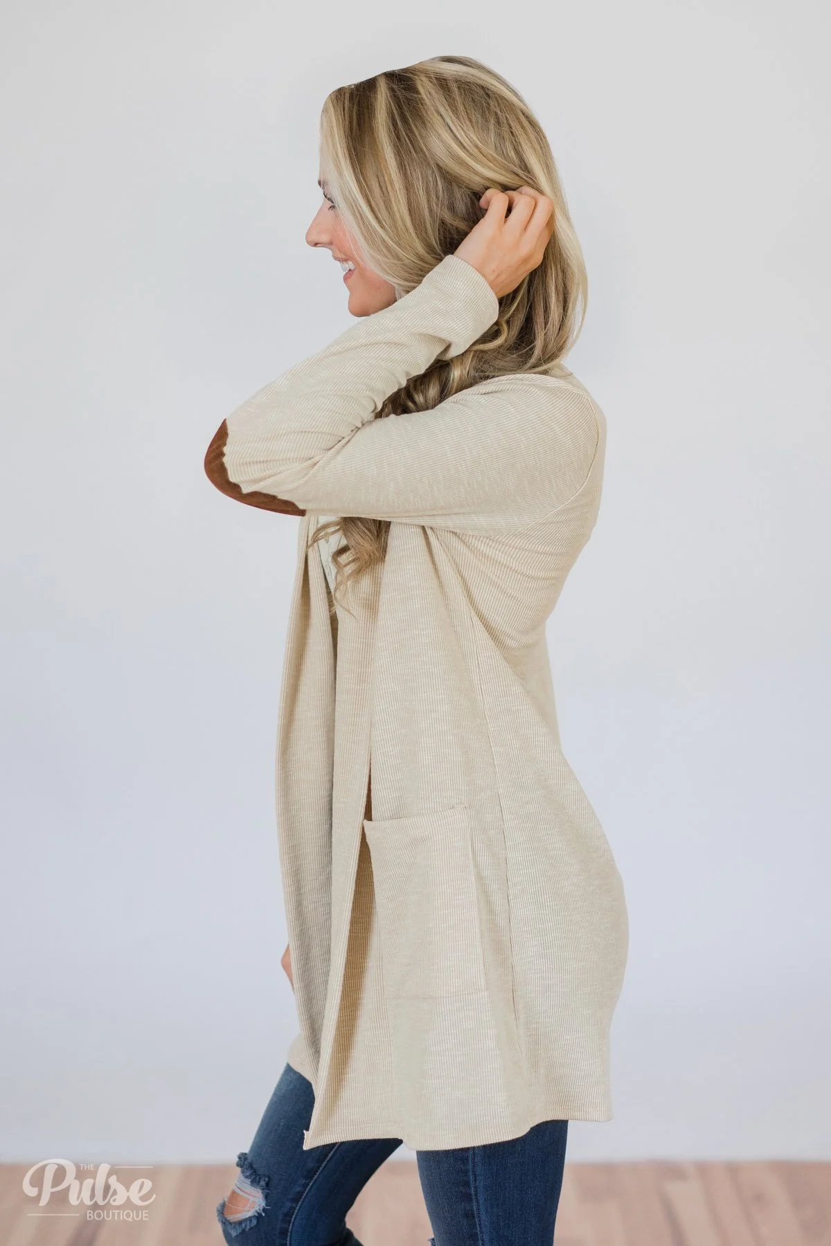 As Long As You Need Elbow Patch Cardigan- Cream - Image 4