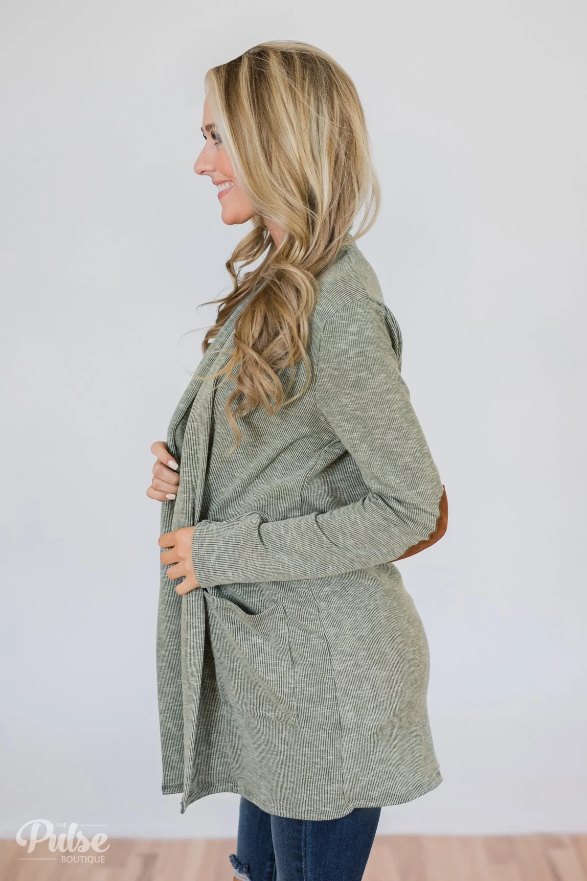 As Long As You Need Elbow Patch Cardigan- Soft Sage - Image 4