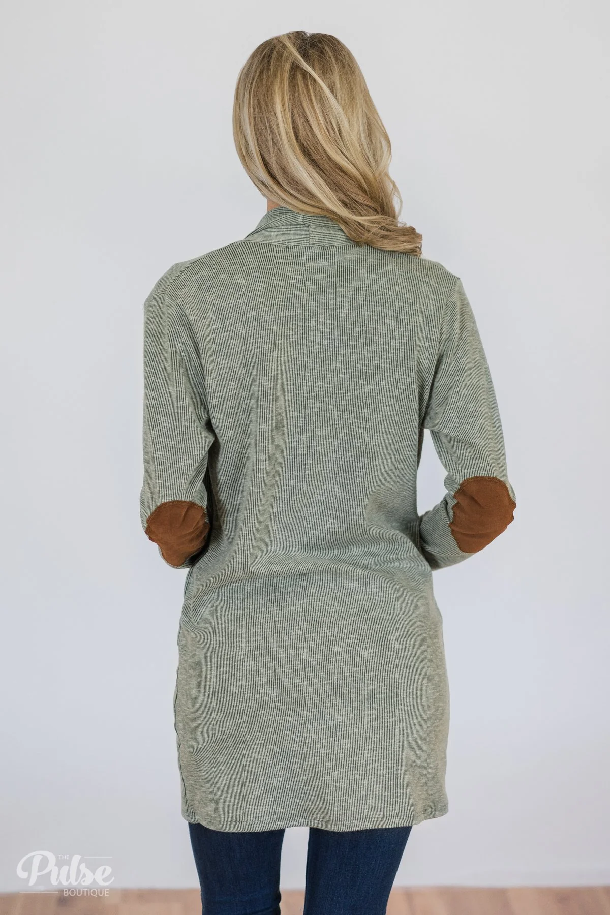 As Long As You Need Elbow Patch Cardigan- Soft Sage - Image 5
