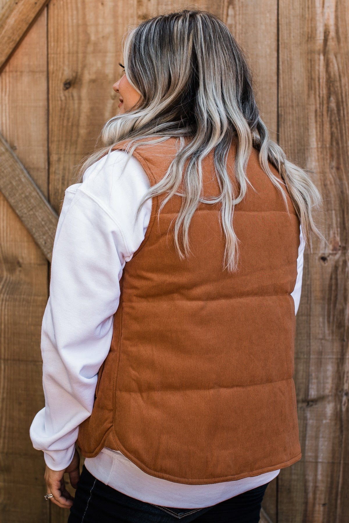 As The Leaves Fall Puffer Vest- Dark Camel - Image 6