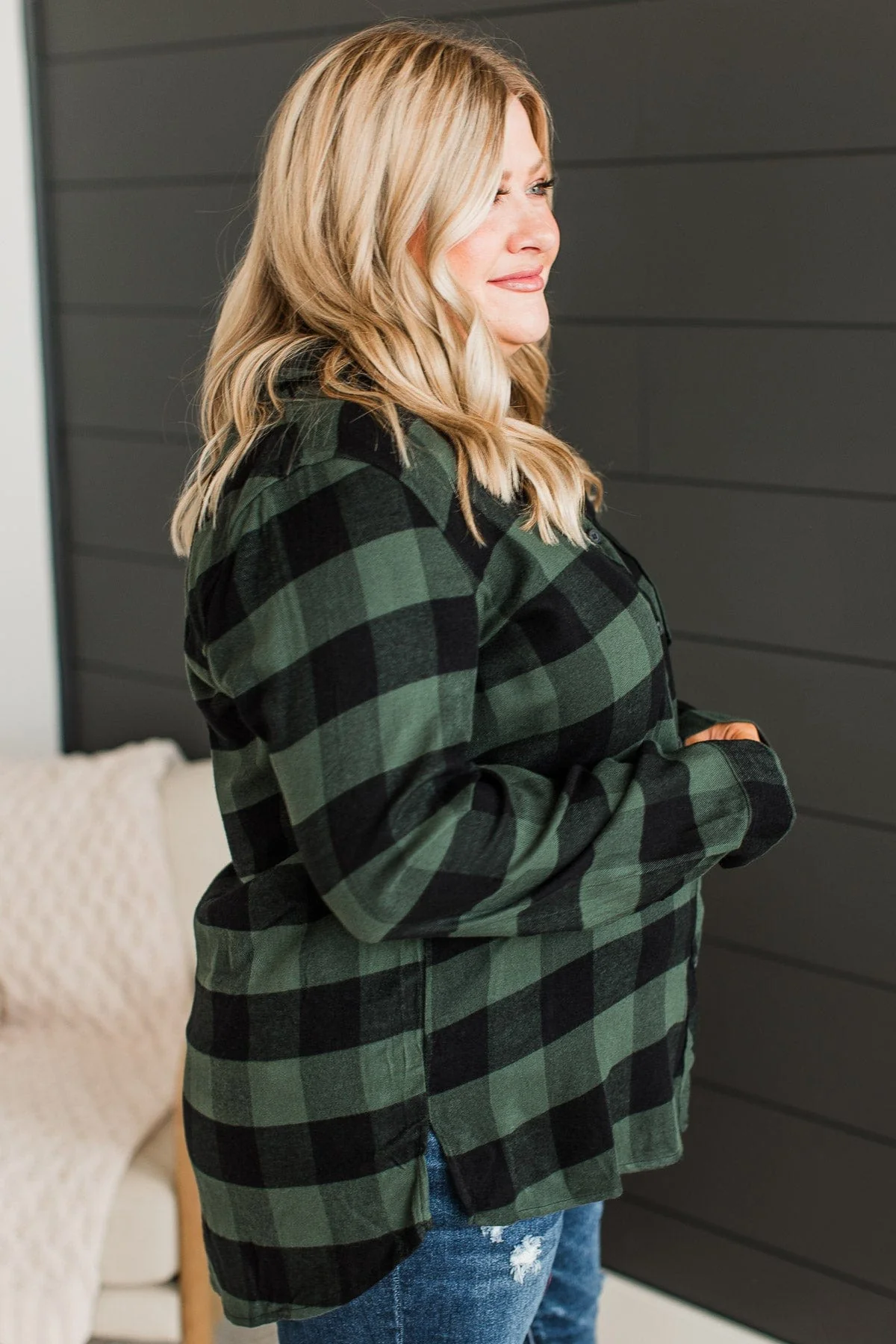 As You Were Plaid Button Top- Hunter Green - Image 6