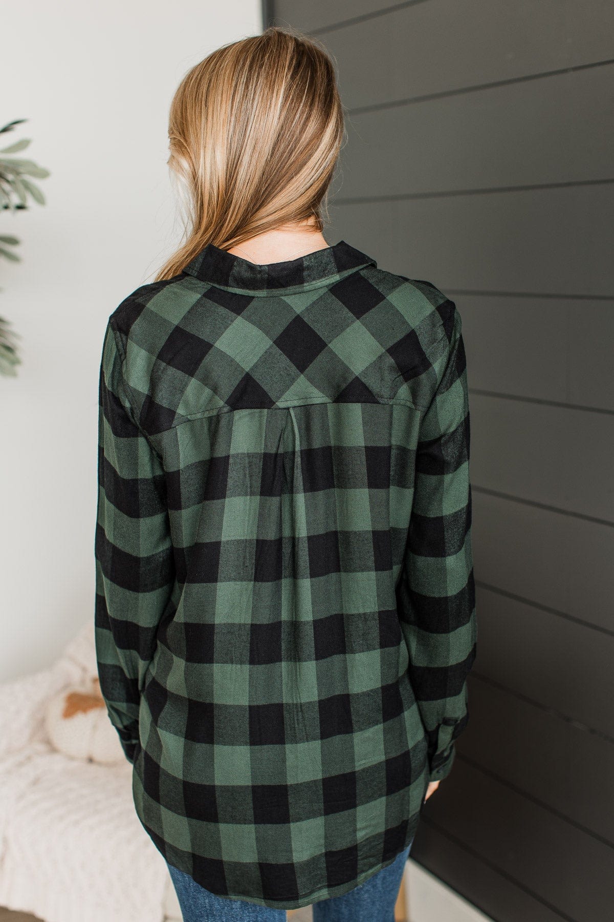 As You Were Plaid Button Top- Hunter Green - Image 8