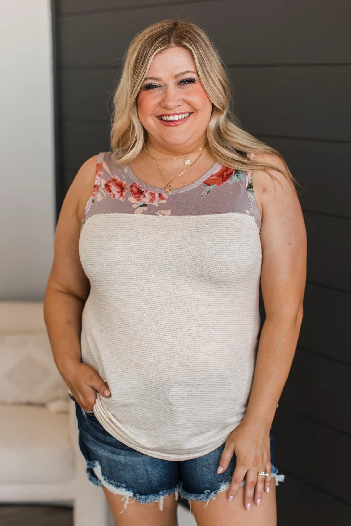 Ask The Right Questions Tank Top- Taupe - Image 2