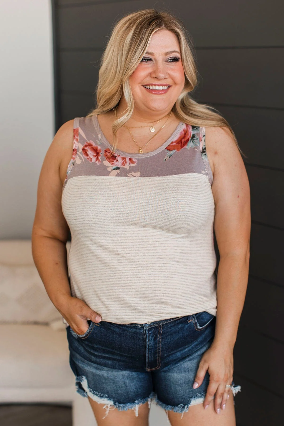 Ask The Right Questions Tank Top- Taupe - Image 4