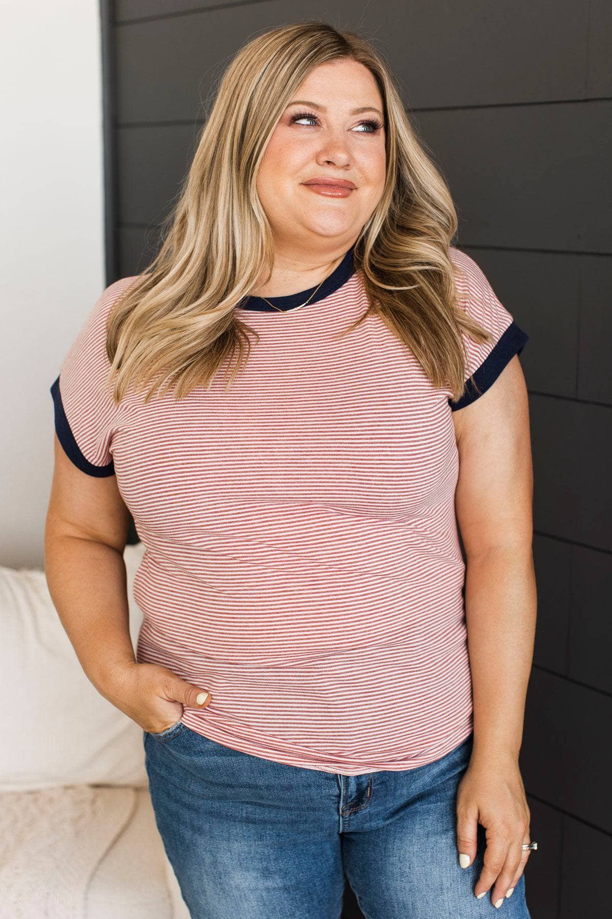 At First Impression Striped Top- Red & Ivory - Image 3