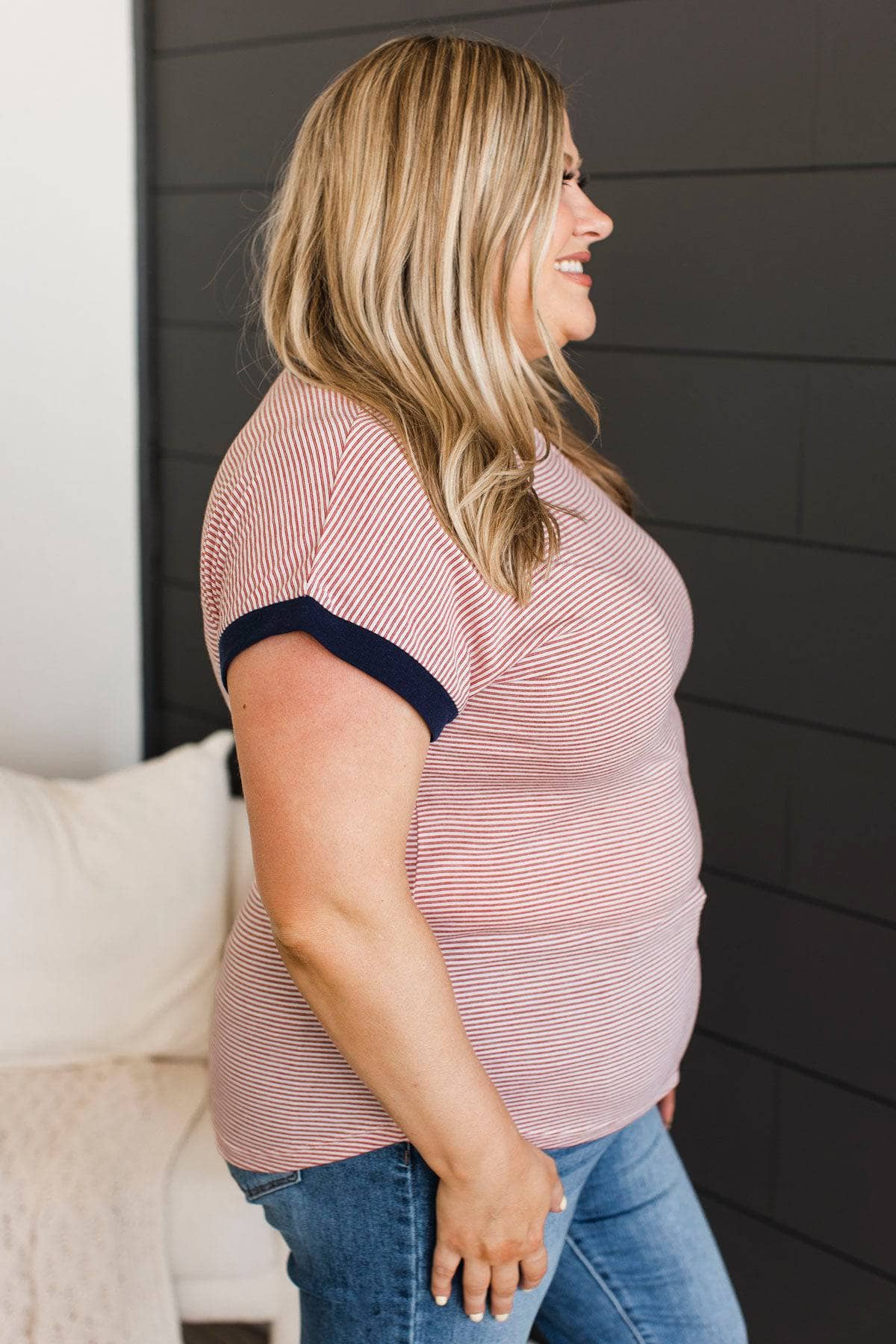 At First Impression Striped Top- Red & Ivory - Image 5
