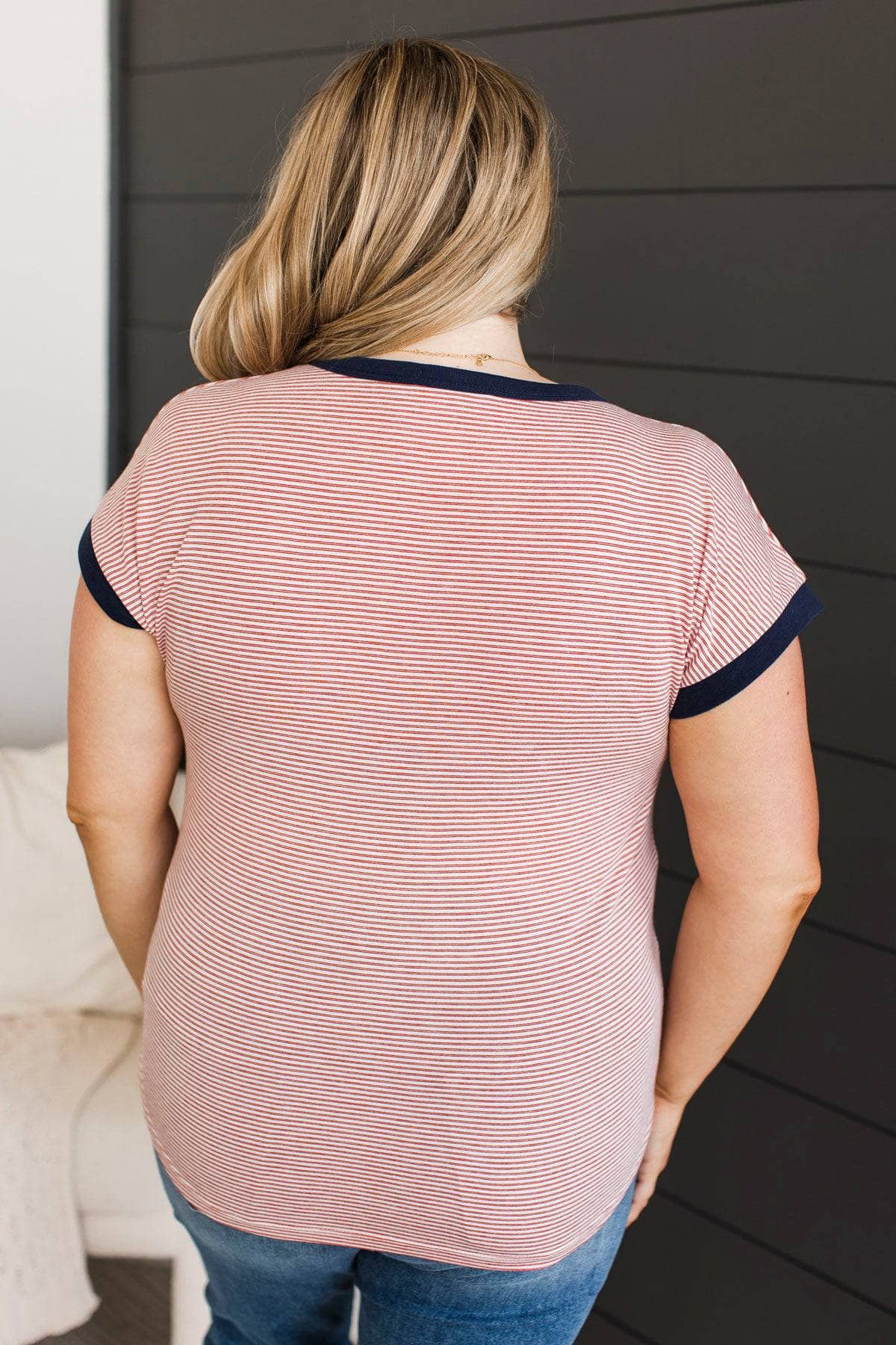 At First Impression Striped Top- Red & Ivory - Image 7