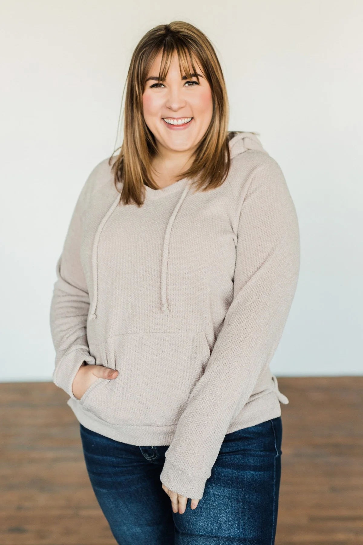 At First Sight Knit Hoodie- Light Taupe - Image 3