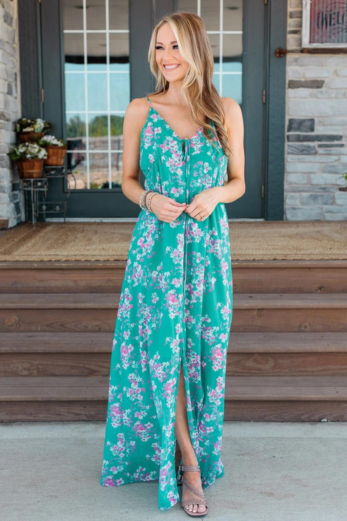 At Long Last Empire Waist Maxi Dress- Teal