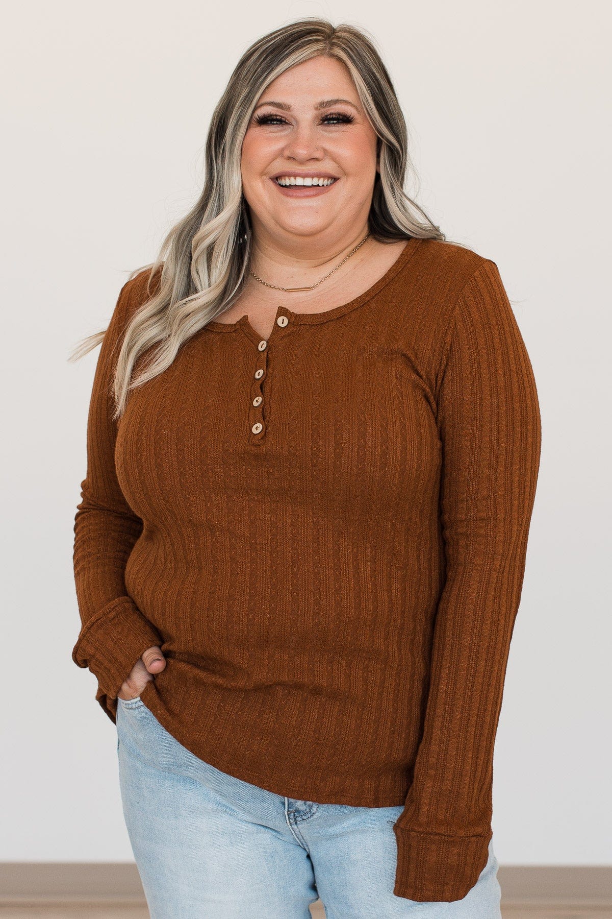 At My Best Knit Button Top- Rust - Image 4