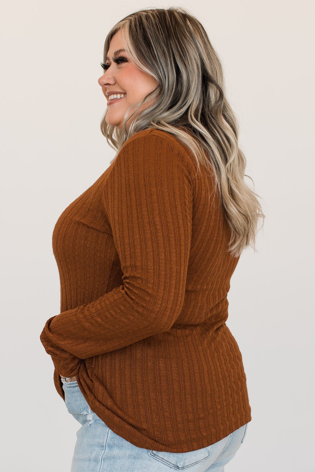 At My Best Knit Button Top- Rust - Image 7