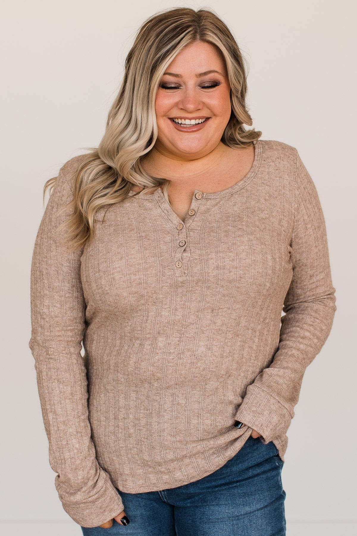 At My Best Knit Button Top- Taupe - Image 6