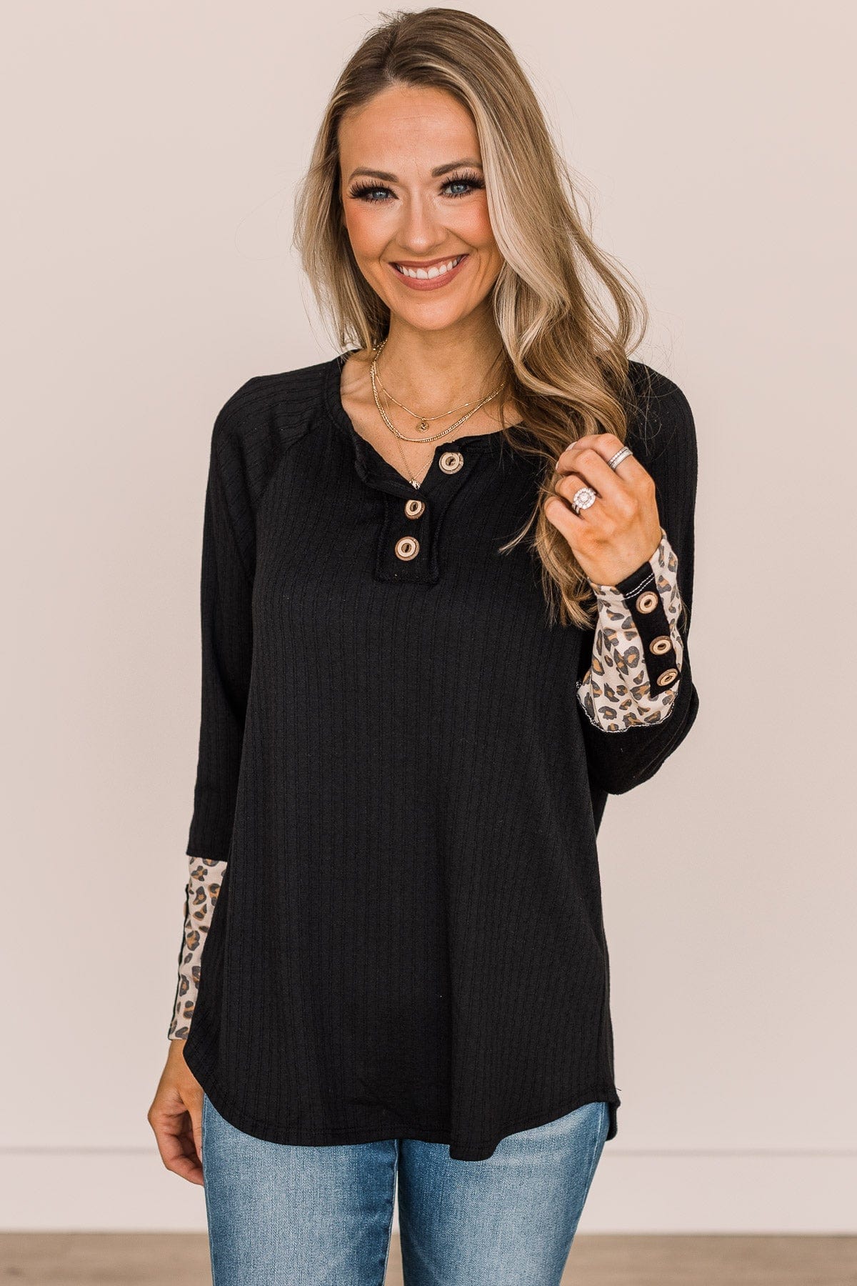 At My Happiest Button Knit Top- Black - Image 3