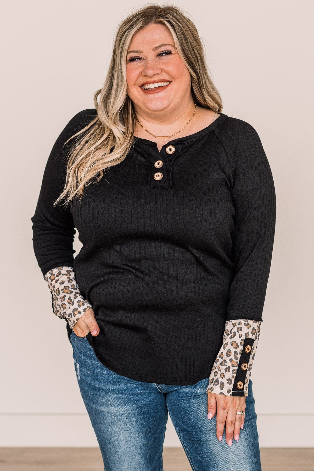 At My Happiest Button Knit Top- Black - Image 4