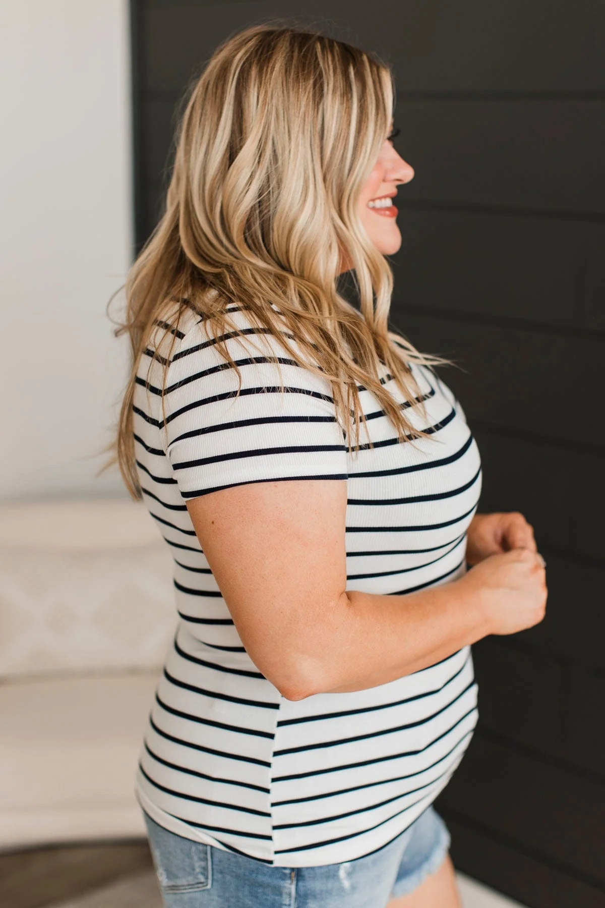 At The Top Striped Top- Ivory & Navy - Image 5