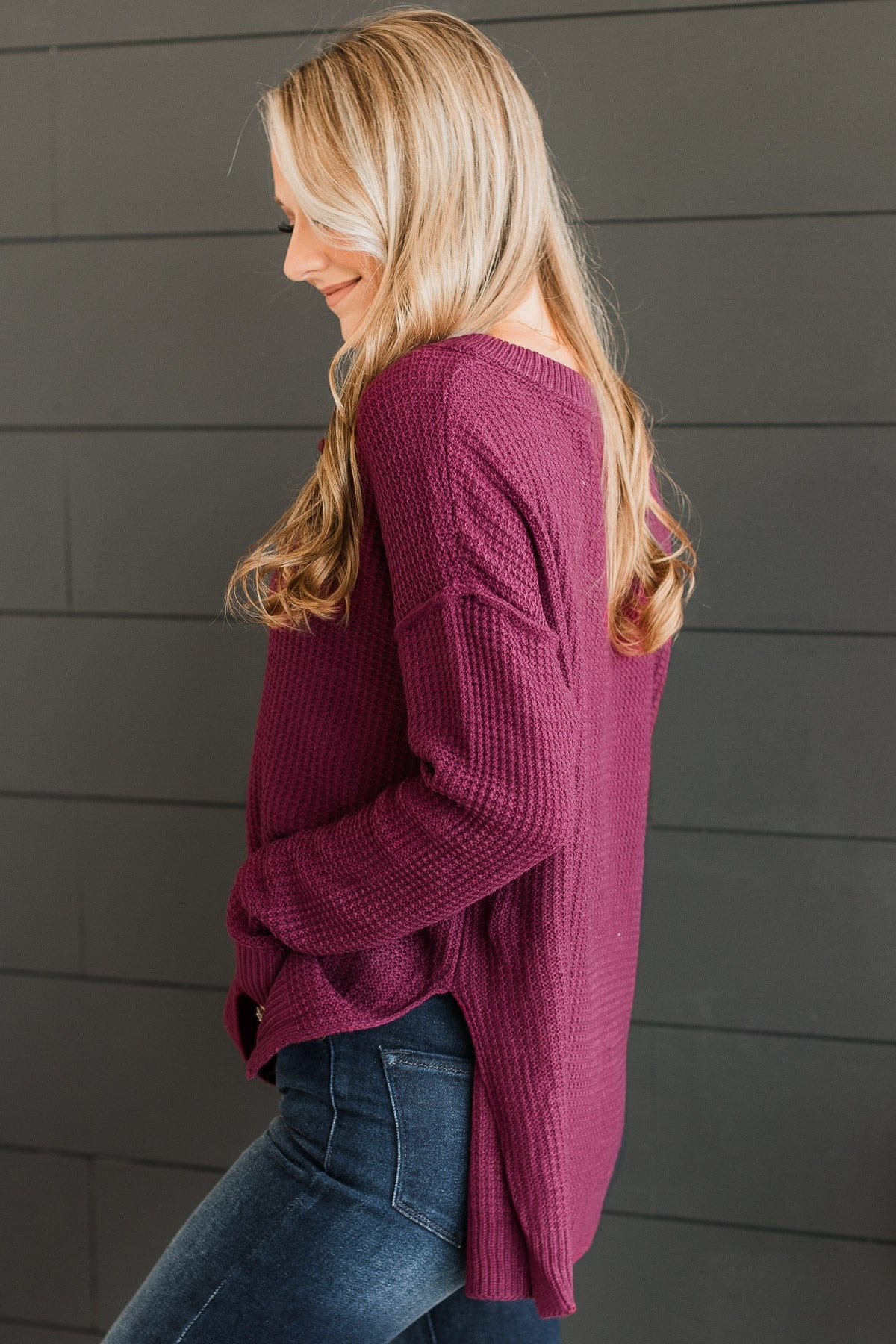 At This Point Knit Henley Sweater- Sangria - Image 4